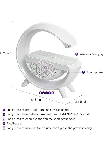 deevudi G-Shape Multifunctional Speaker LED Wireless Charging Speaker with 15W Fast Charging, Bluetooth, FM Radio, RGB Music Sync, Atmosphere Lamp, All-in-One Wireless Charger Speaker
